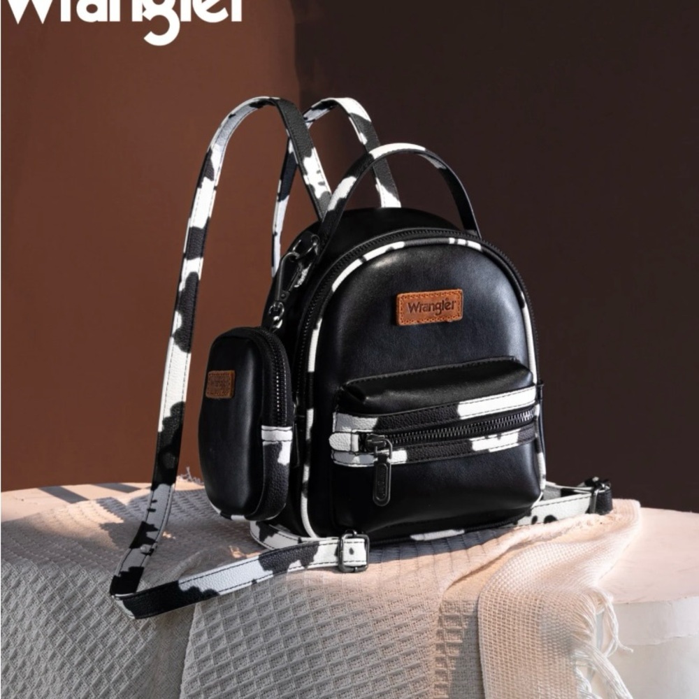 Wrangler Cow Print Trimmed Mini Backpack With Coin Pouch - Black